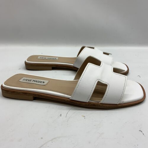 Steve Madden Hadyn White Leather Size 7 Slip-on Women's Sandal Open Toe Casual