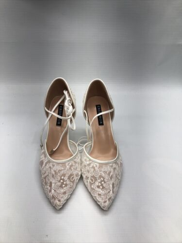 ERIJUNOR Ivory Lace Mesh Satin Bridal Wedding Shoes Pointy Toe for Women Size 6