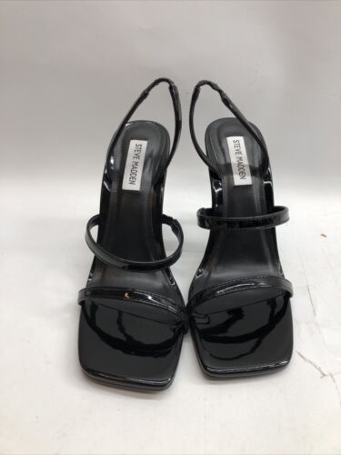 Steve Madden Women's Gracey Black Patent Heels Strap Sandal Size 8.5M Open Toe