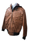 Mens Genuine Black Hooded Bomber Leather Jacket | Real Lambskin Waxed Brown Leat