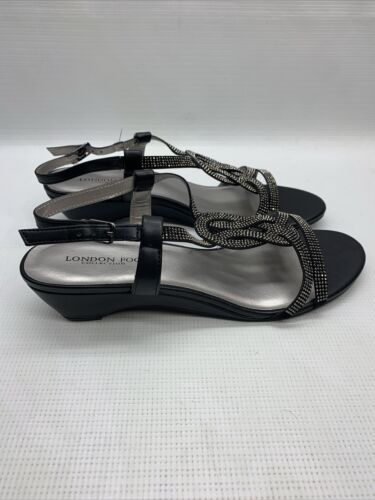 LONDON FOG Womens Macey Demi-Wedge Dress Formal Casual Sandals Size 10M Black