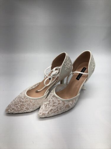 ERIJUNOR Ivory Lace Mesh Satin Bridal Wedding Shoes Pointy Toe for Women Size 6