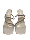 vivianly Womens Square Toe Clear Rhinestone Strappy Heeled Sandals Size 7 Cream