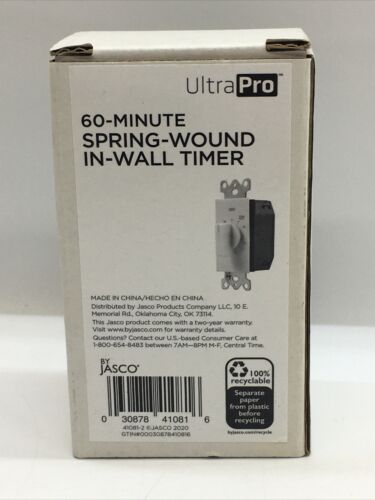 Jasco UltraPro Sprint-Wound 60 Minute 125V Countdown In-Wall Timer White