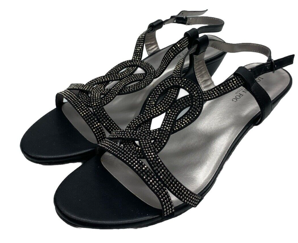 LONDON FOG Womens Macey Demi-Wedge Dress Formal Casual Sandals Size 10M Black