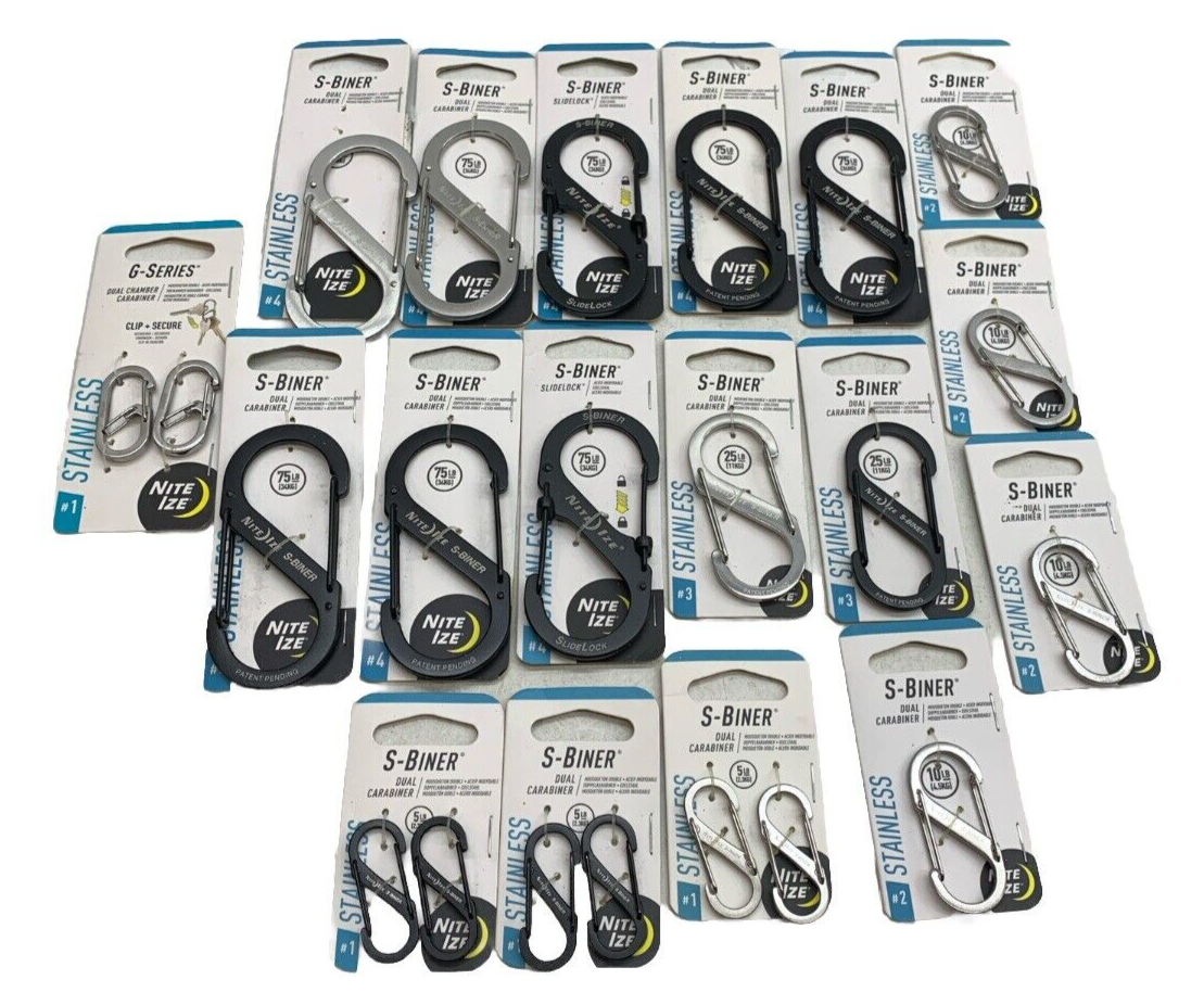 Assorted Nite Ize S-Biner Stainless Steel Dual Carabiner Stainless - Lot Of 18