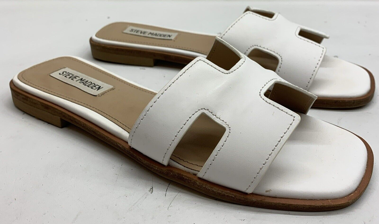 Steve Madden Hadyn White Leather Size 7 Slip-on Women's Sandal Open Toe Casual