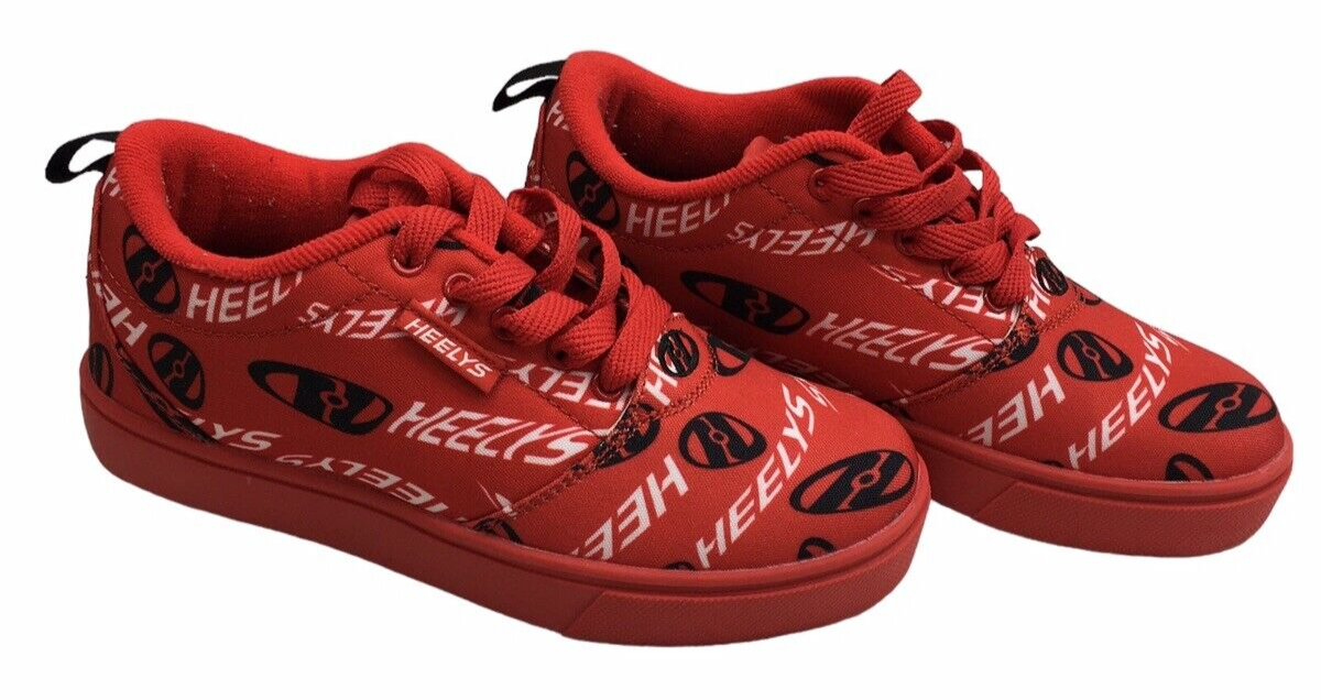 Heelys Size 4 Youth Pro 20 Prints Skate Shoes Red Lace-up with Wheels - NO PLUGS