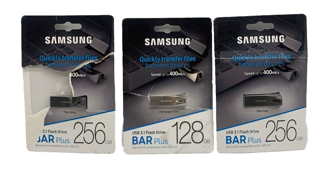 Samsung 256GB USB Bar Plus Titan Gray USB 3.1 Flash Drive  887276265902 Lot Of 3