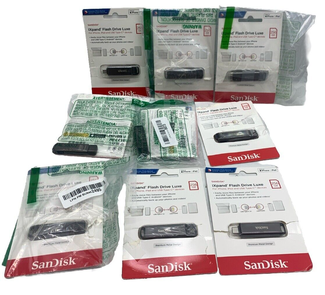 SanDisk 256GB iXpand Flash Drive Luxe for iPhone and USB Type-C Devices Lot Of 9