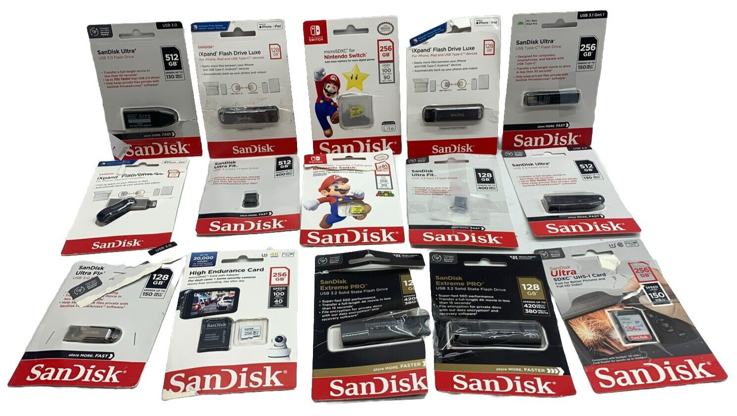 Sandisk Assorted Flash Drive And SDcards Lot Of 15 - Untested Parts Only AS IS