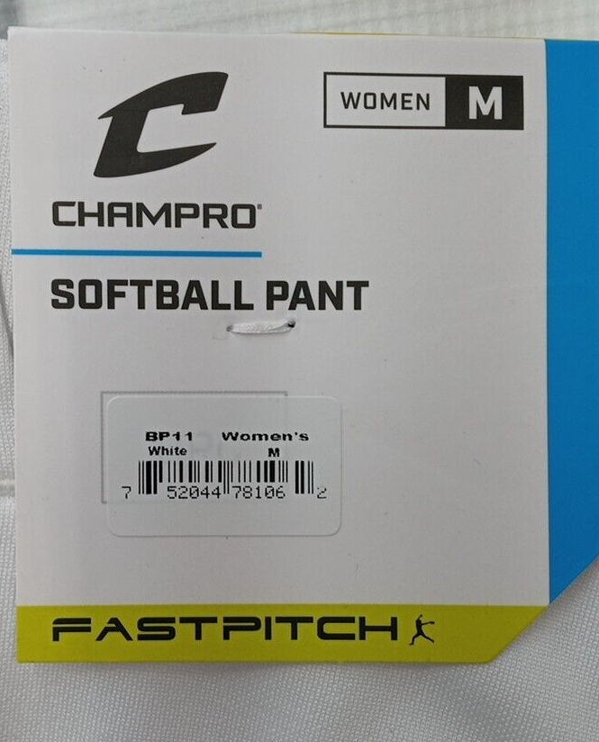 Champro Women's Traditional Low-Rise Fastpitch Long Pants Size Medium BP11 White