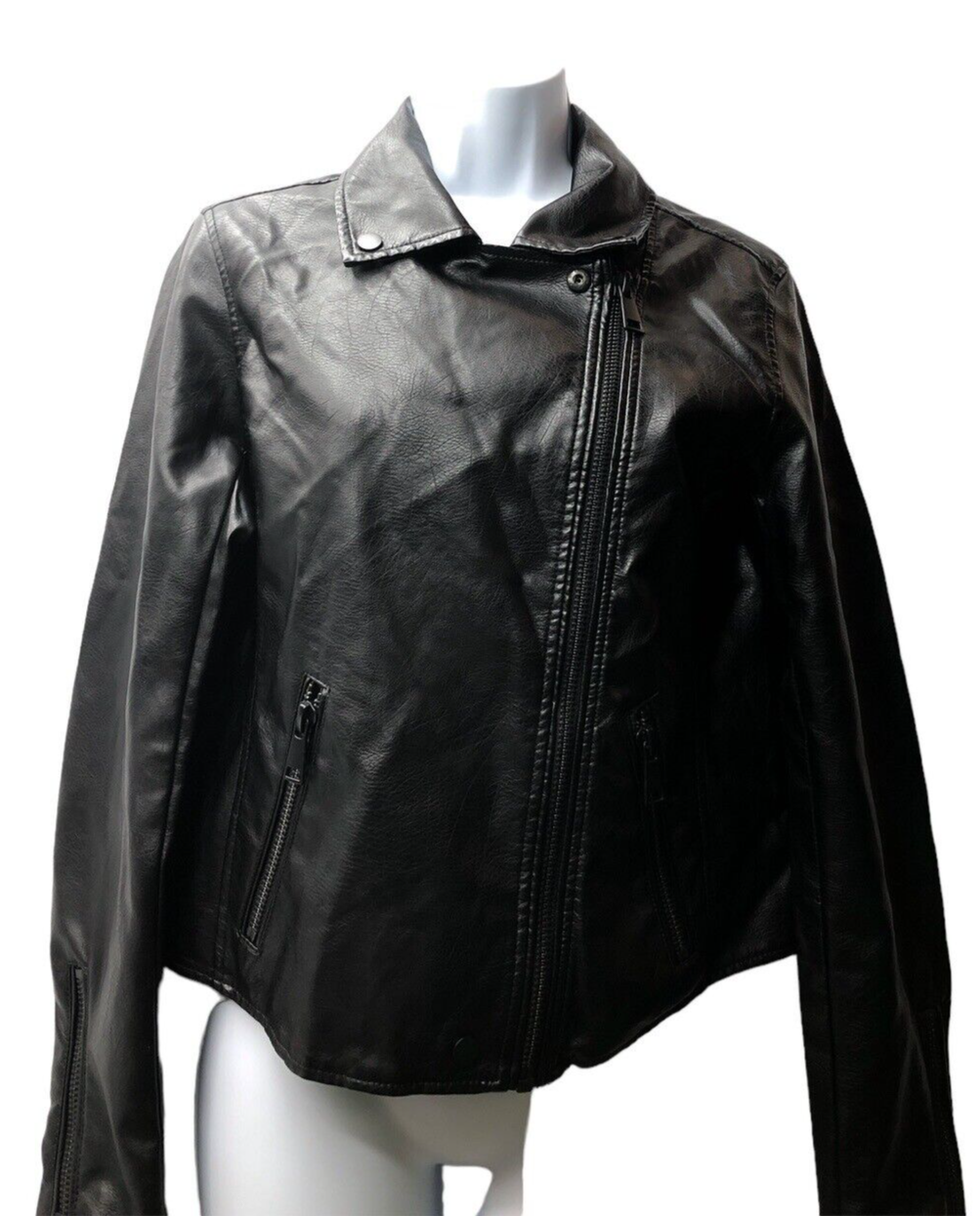 ANTHROPOLOGIE Faux Leather Moto Jacket Women's Size Large Black Long Sleeve