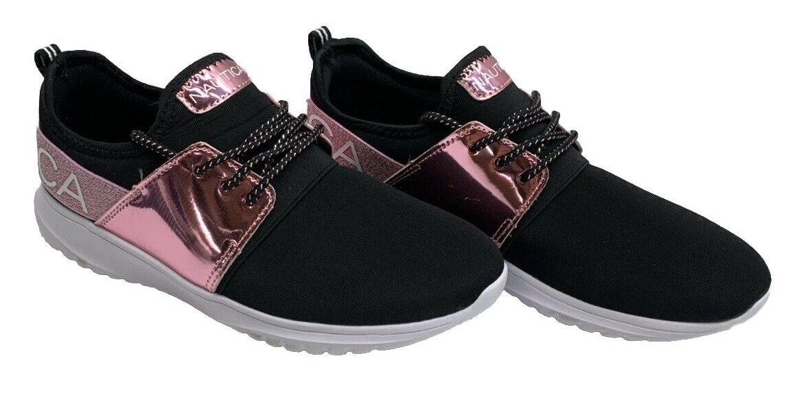 Nautica Kappil Sneakers Slip-On Shoes Metallic Black/Pink Girls Size 5 Sneaker