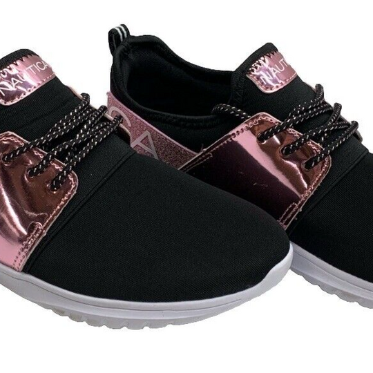 Nautica Kappil Sneakers Slip-On Shoes Metallic Black/Pink Girls Size 5 Sneaker