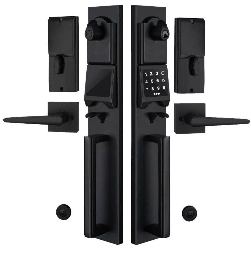 Smart Keyless Front Door Handleset with Keypad for Double Doors Electronic Black