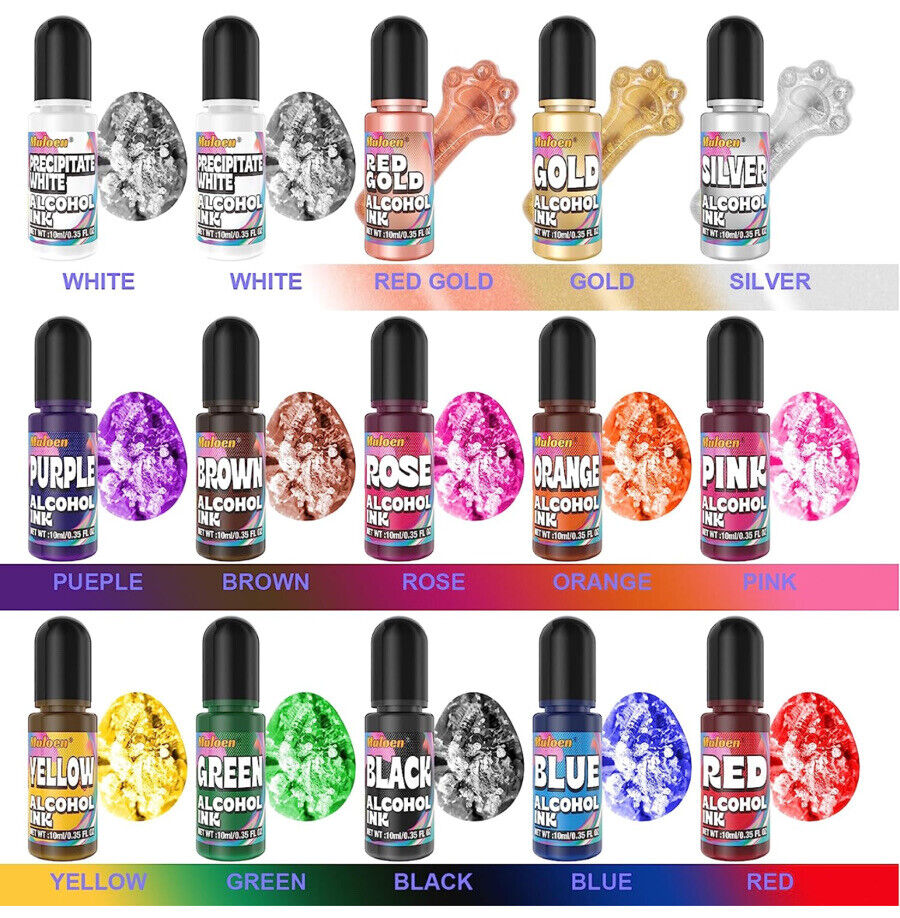 Muloen RESIN Alcohol Ink Set Vibrant Colors High Concentrated Alcohol-Based 15