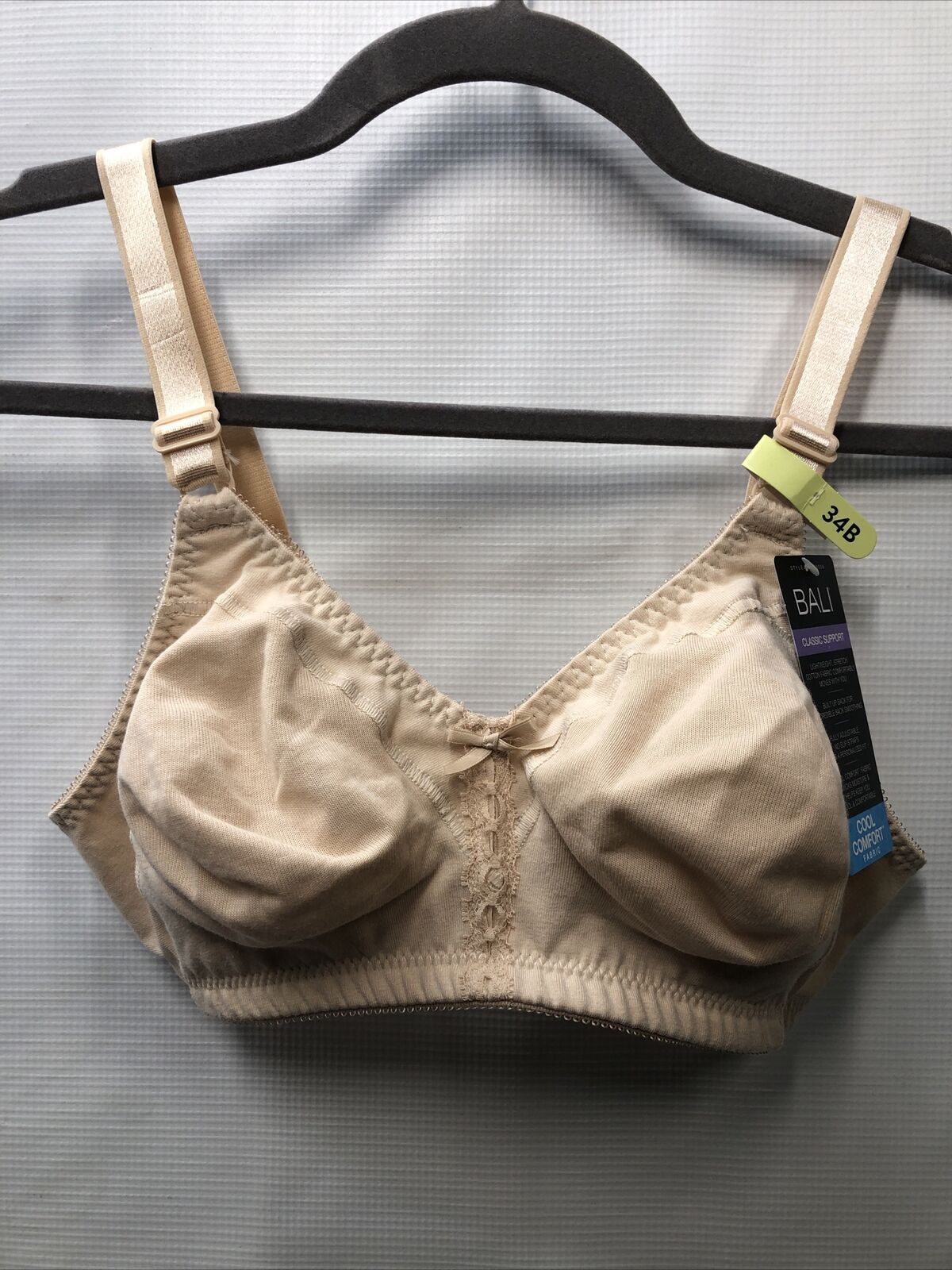 BALI Classic Double Support Wireless Bra Size 34B Soft Taupe Cotton Blend DF3036