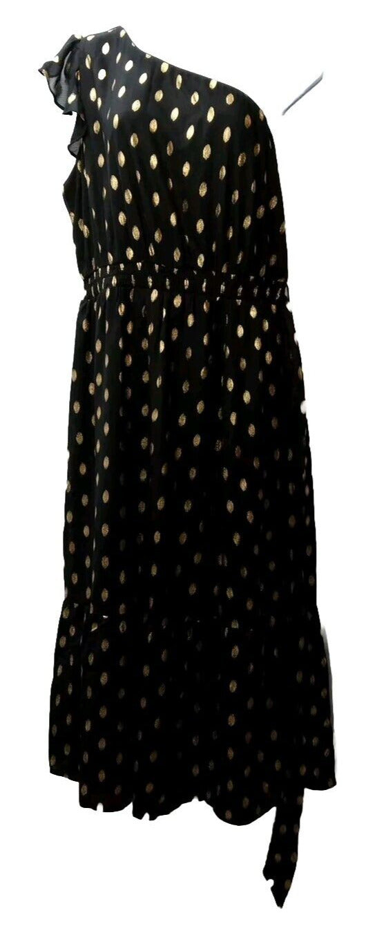 Grace Karin One ShoulderwWith Standing Ruffle Polkadot Dress Large Sleeveless