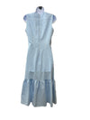 Calvin Klein Size 6 Blue Gingham Sleeveless Front Knot Midi Dress Ruffle V-neck