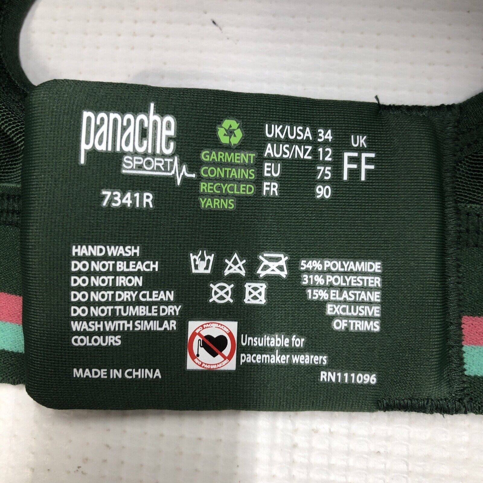 Panache Racerback Non-Wire Sports Bra 7341R Forest Green Size 34FF Racerback