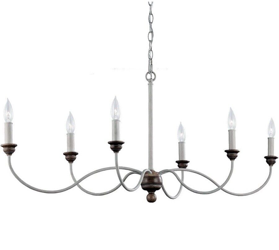 Feiss F3000/6CHKW/ BW Hartsville Farmhouse Chandelier Lighting, White, 6-Light