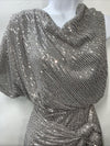 Grace Karin Silver Sequined Wrap Formal Dress One Shoulder Sleeve Size Medium