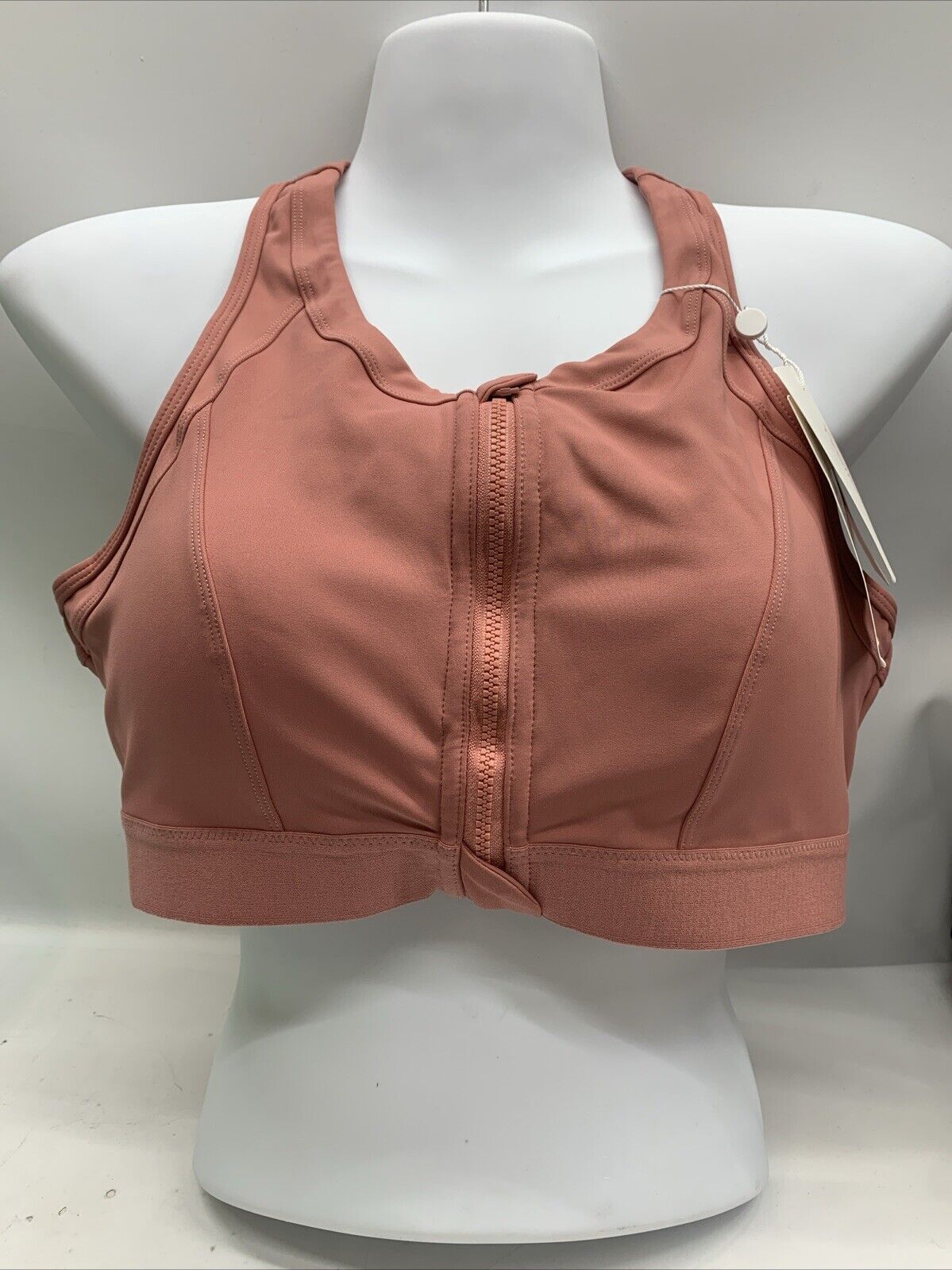 Yvette Sports Bra L/XL Rose Wireless Racerback Zip Front High Impact Activewear