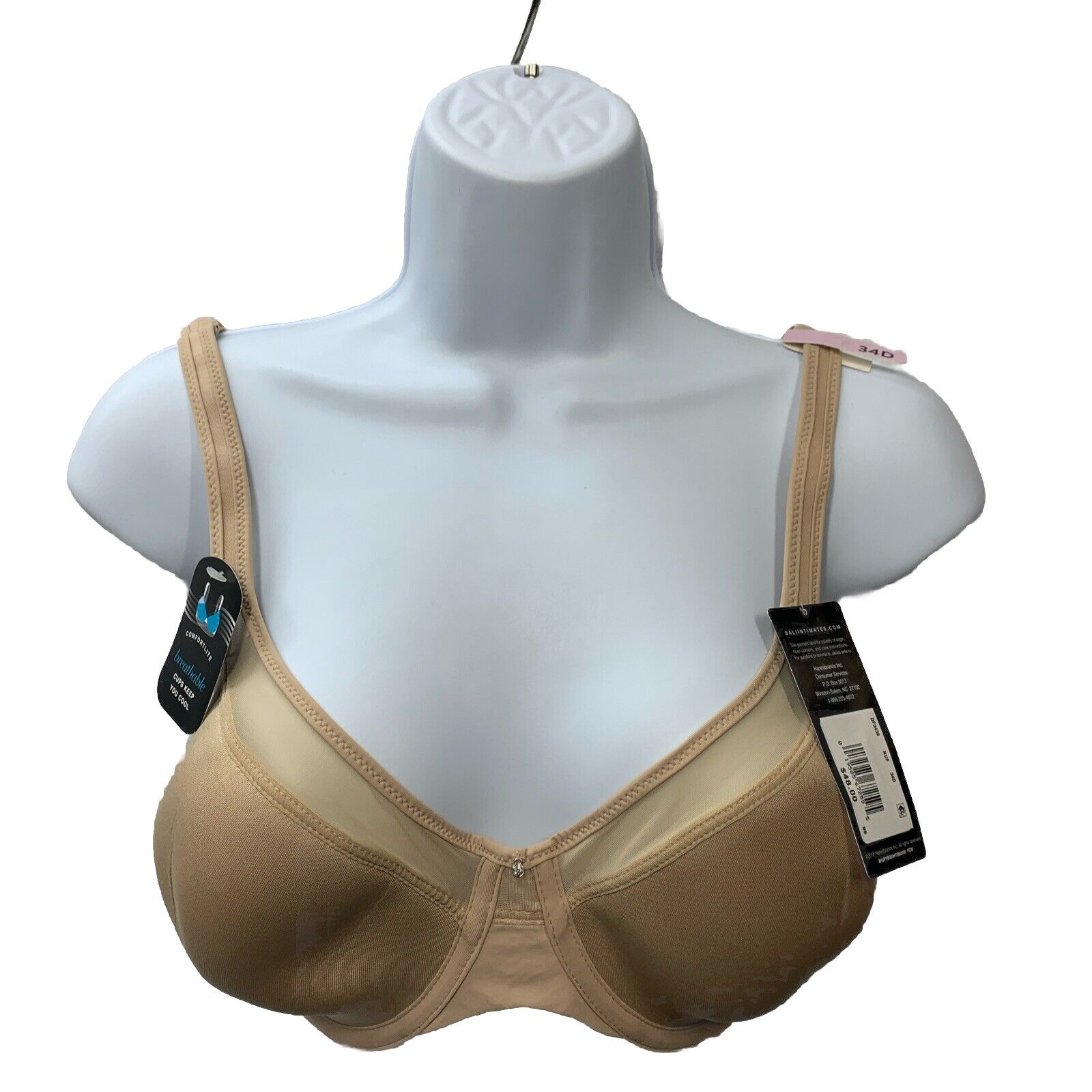 Bali One Smooth U Ultra Light Underwire Breathable T Shirt Bra Nude Size 34D