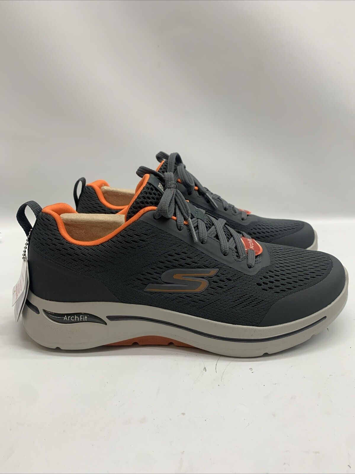 Men’s Skechers GO WALK Arch Fit Shoes Crystal Waves Sneaker Size 7.5 Grey/Orange