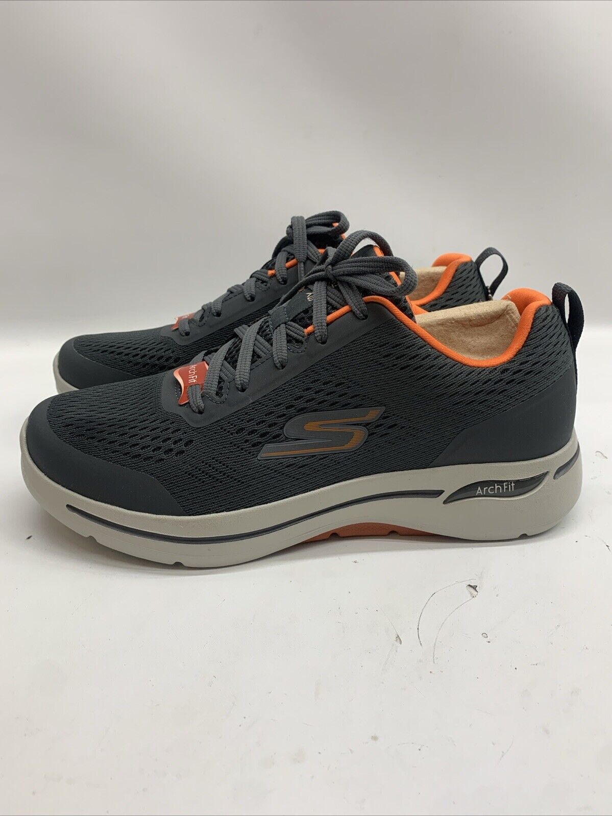 Men’s Skechers GO WALK Arch Fit Shoes Crystal Waves Sneaker Size 7.5 Grey/Orange