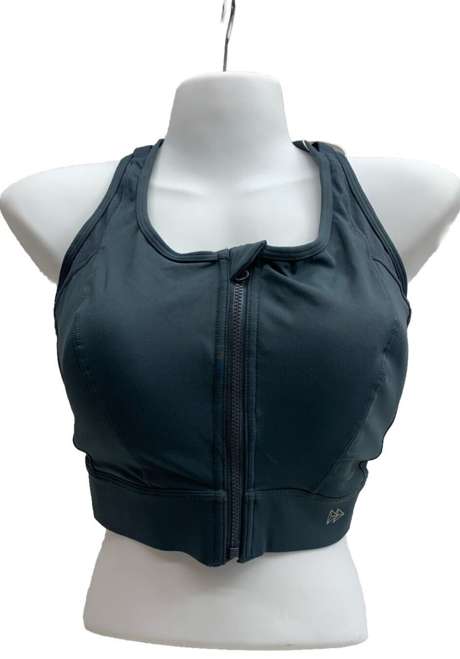 Yvette Women's Ladies Sport Bra Blue 3XL E100556A91 Zip Front Wirefree Dark Gray