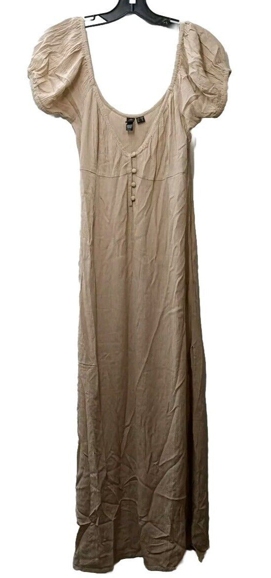 Volcom Moonblast Maxi Dress B1312310 M Taupe Short Puff Sleeve Empire Seaming