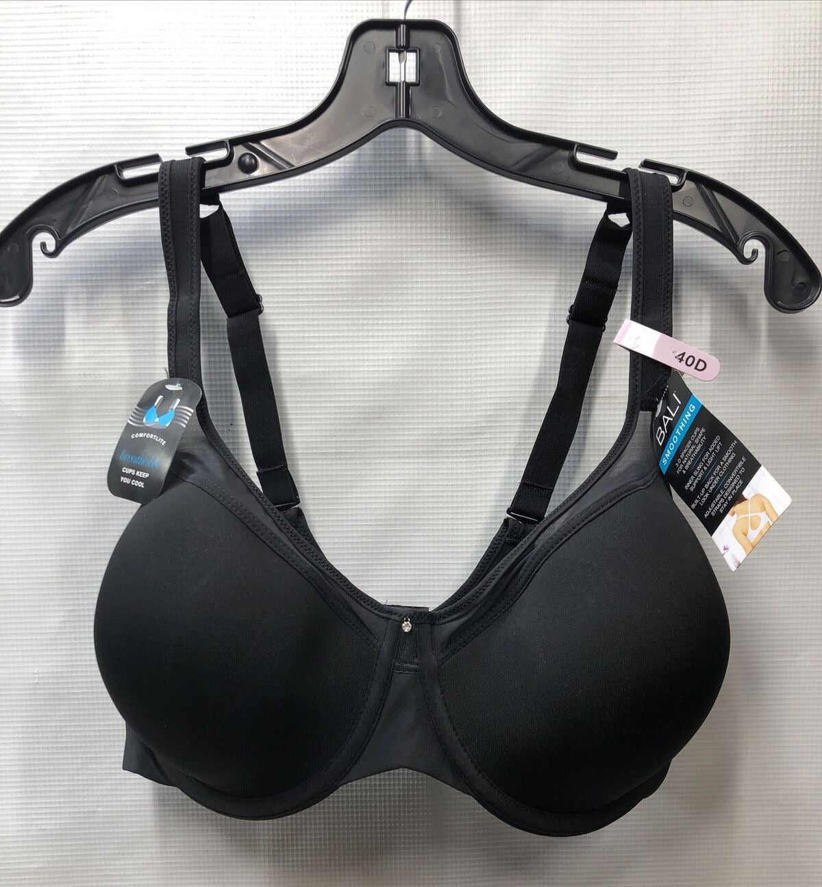 Bali 3439 One Smooth U Ultra Lite Neckline T-Shirt Bra Black DF3439 Size 40D