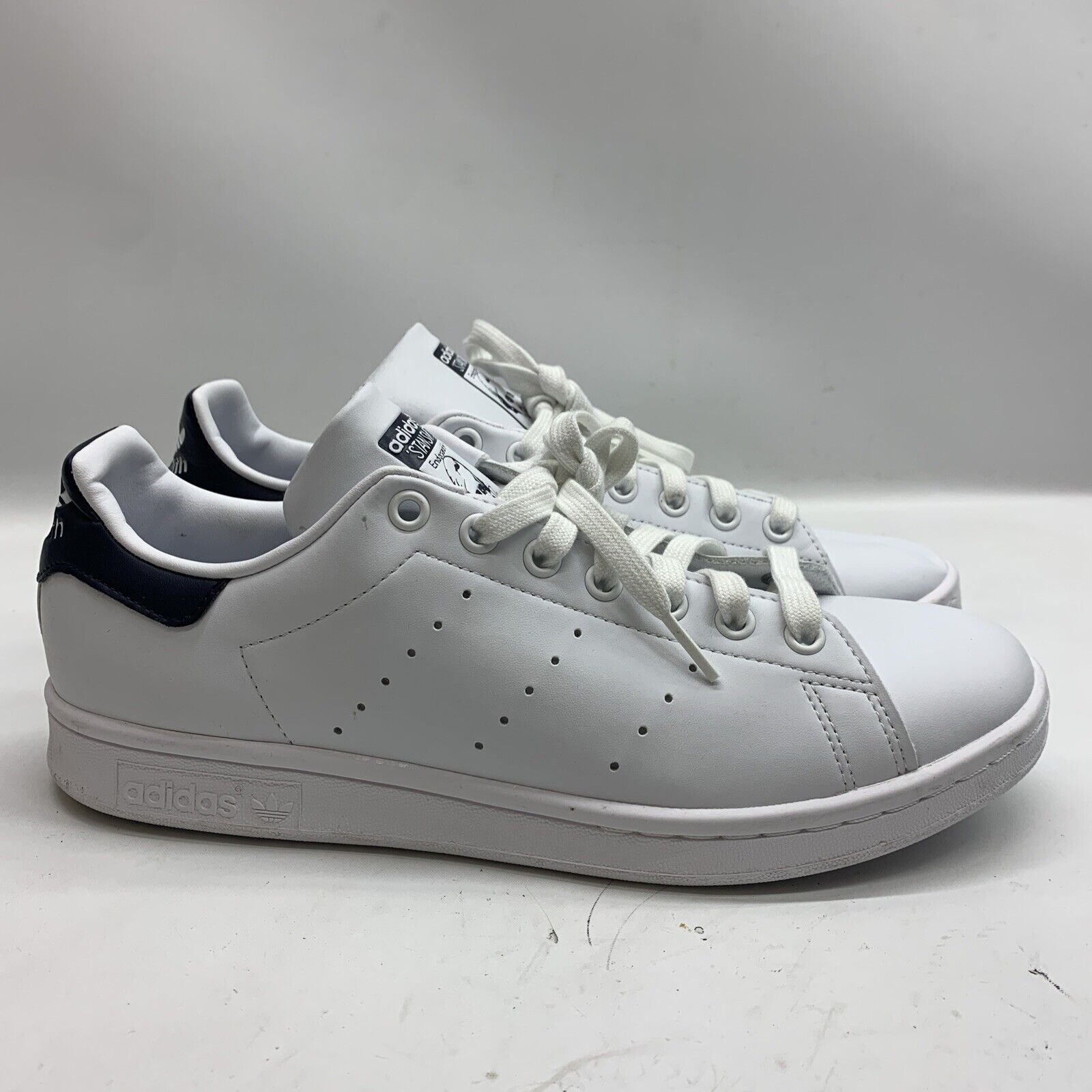 Adidas Stan Smith Classic Sneakers White Navy Leather Mens Shoe Size 8.5 Lace-up