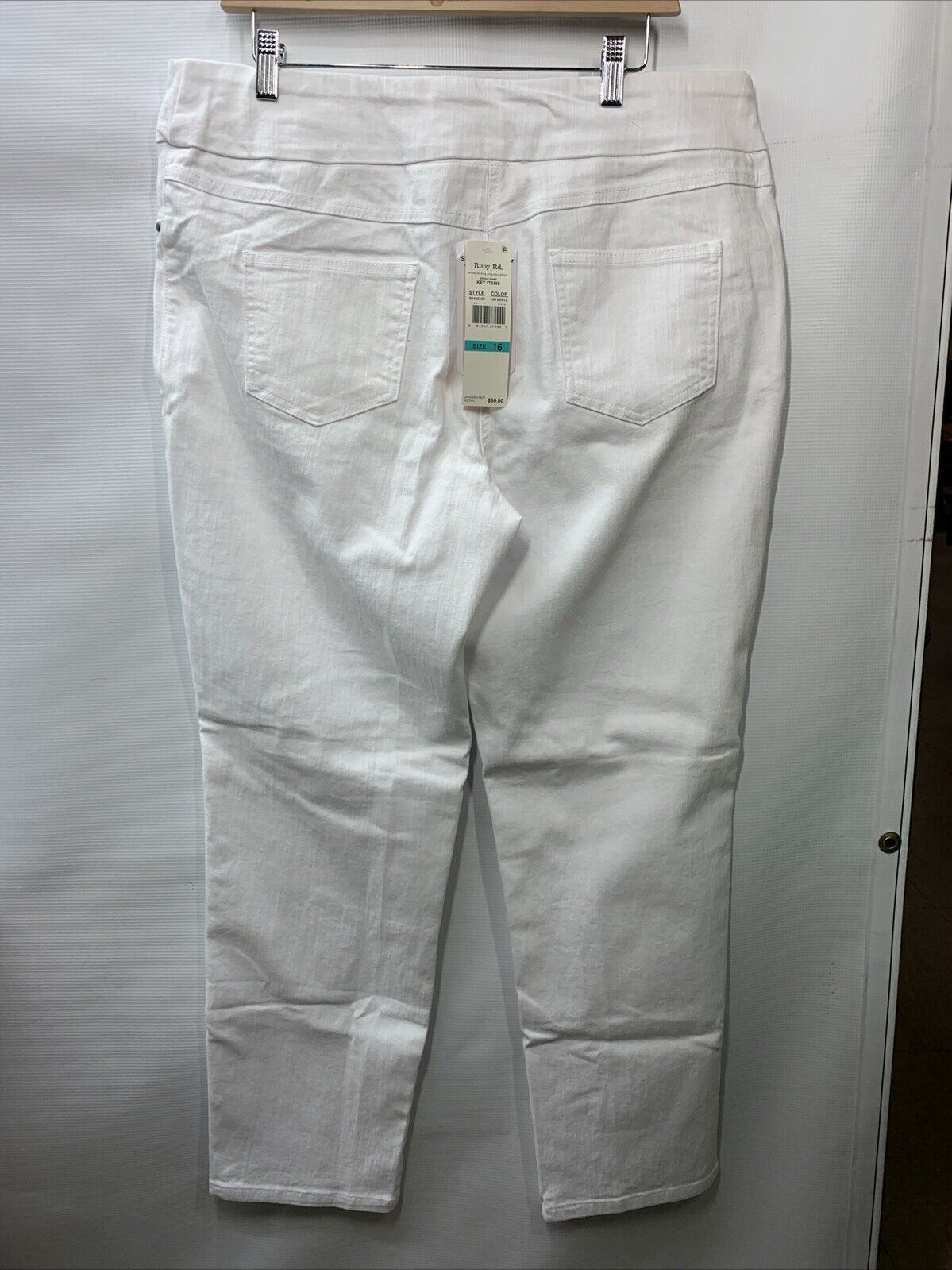 Ruby Rd. Key Item Stretch Denim Long Pants 99403-XF Size 16 White with Pockets