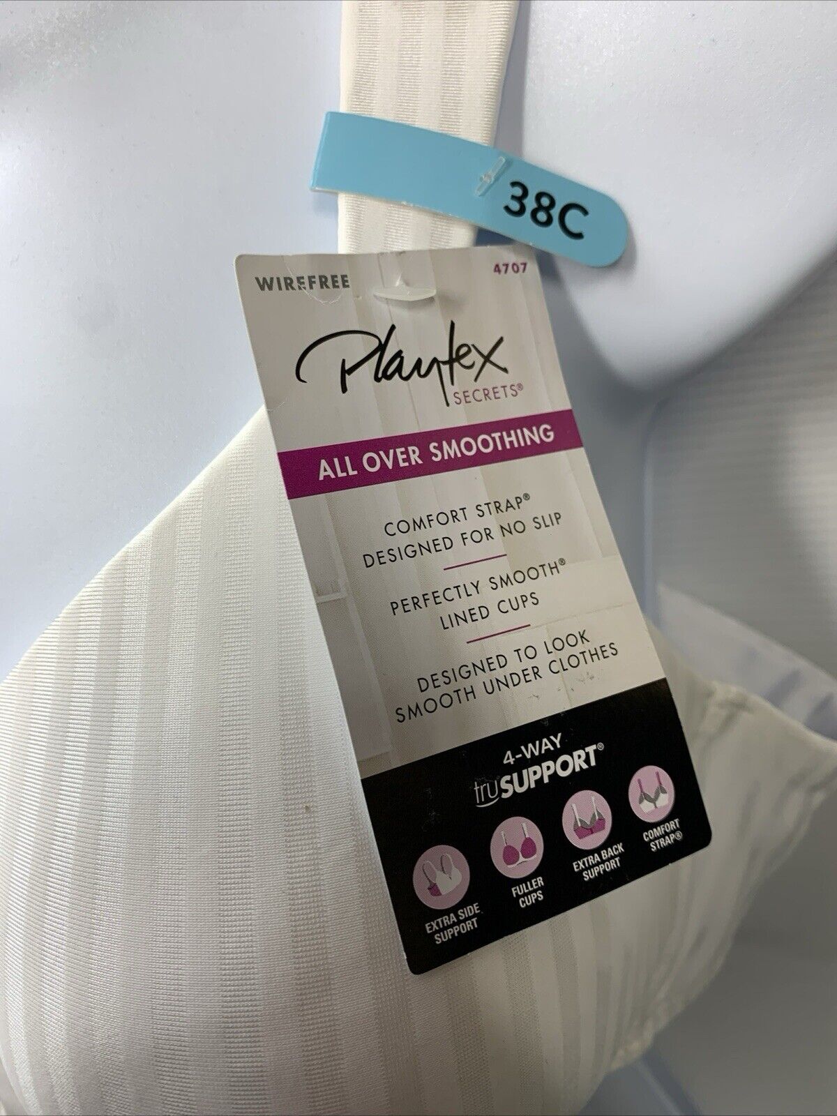 Smooth Wirefree Bra Playtex Secrets Perfectly Seamless No-Slip Comfort Strap 38C