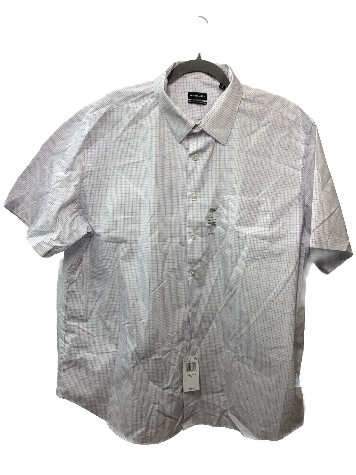 Van Heusen Men's Short Sleeve Dress Shirt Regular Fit Poplin Solid Size 18 White