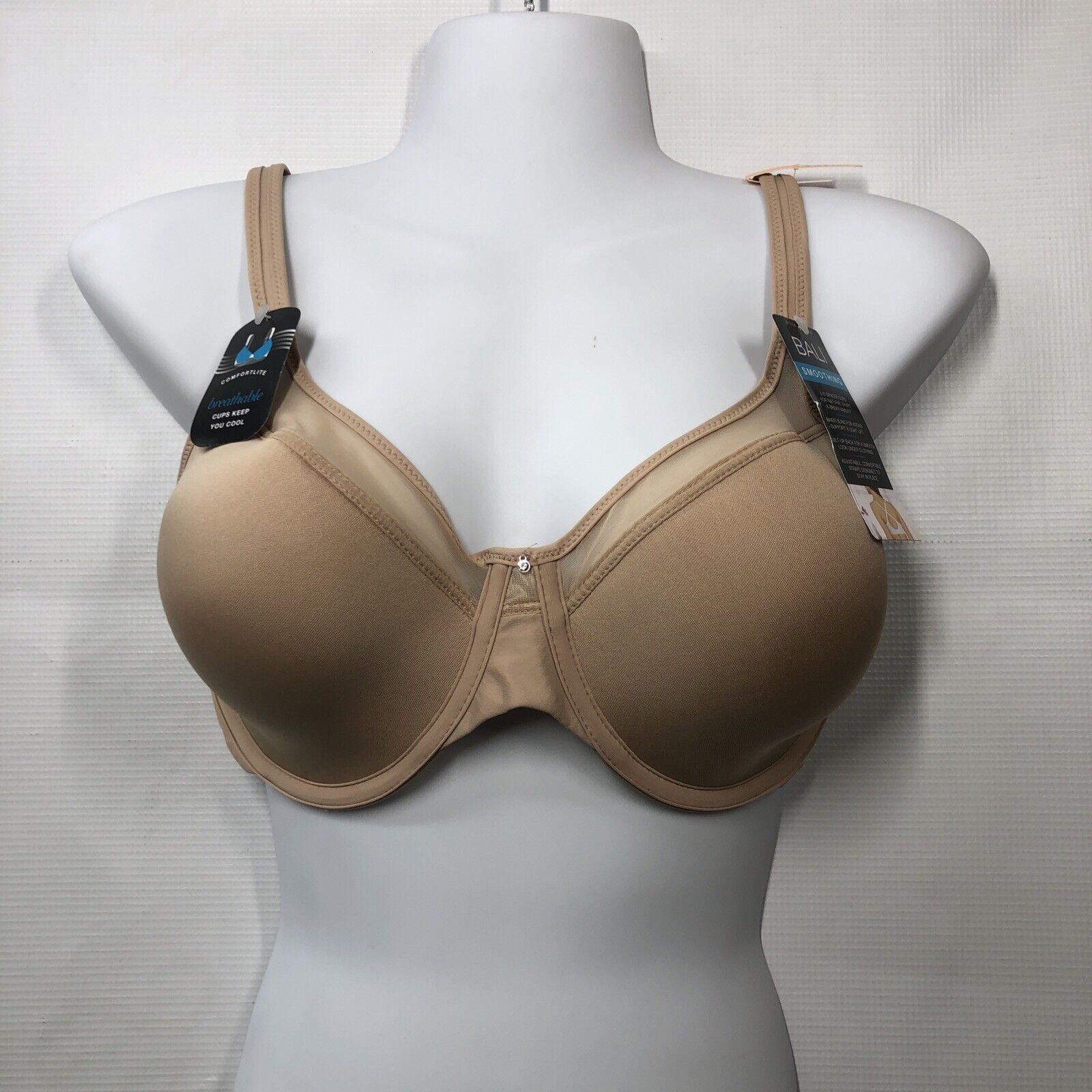 Bali Womens Bras Beige Size 34 DD Underwire Mesh-Inset Full Coverage Opaque Bra