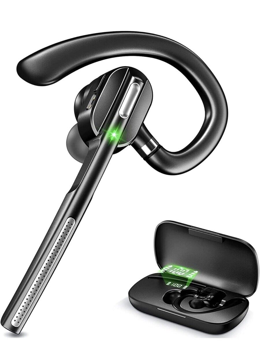 Bluetooth Headset V5.1, Wireless Headset with Battery Display Charging Case