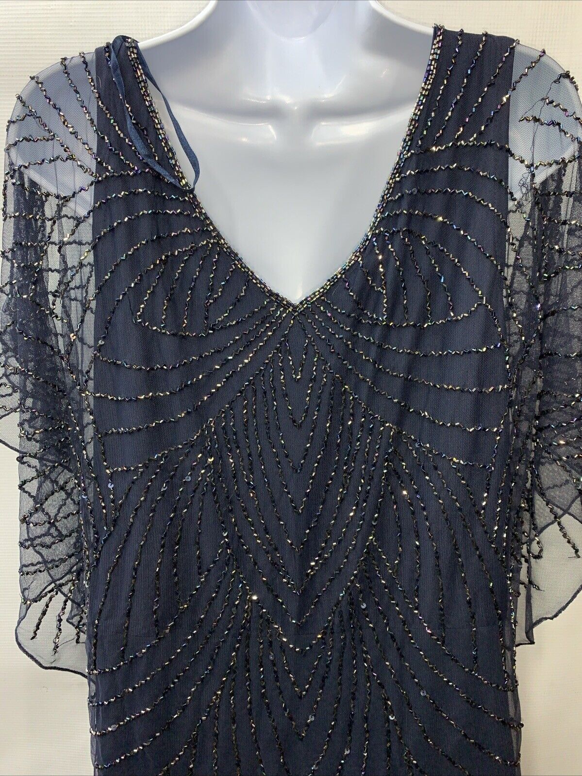 J Kara Women's Petite Beaded Capelet Long Dress Navy Blue Size 8 Sleeveless