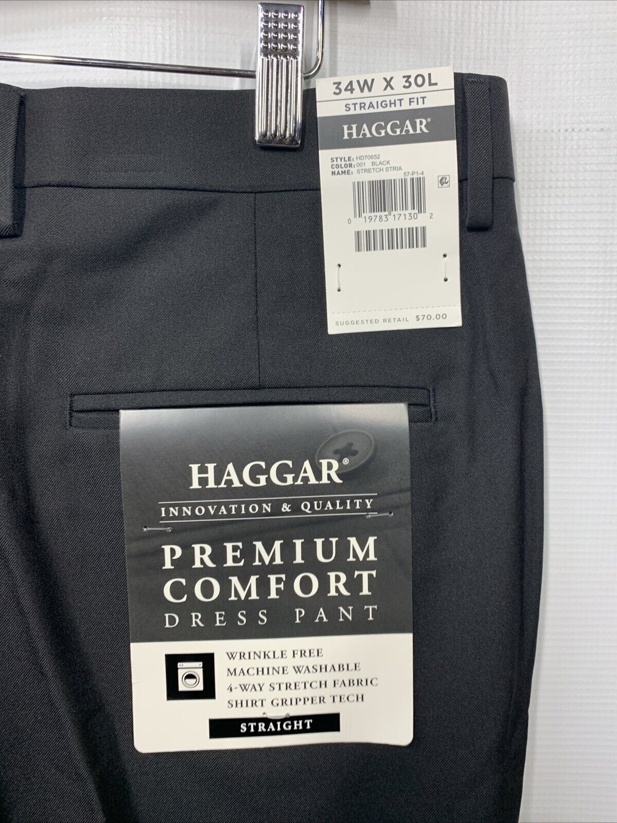 Haggar Men's Premium Comfort Dress Pant Flat Front Big & Tall Size 34X30 Black