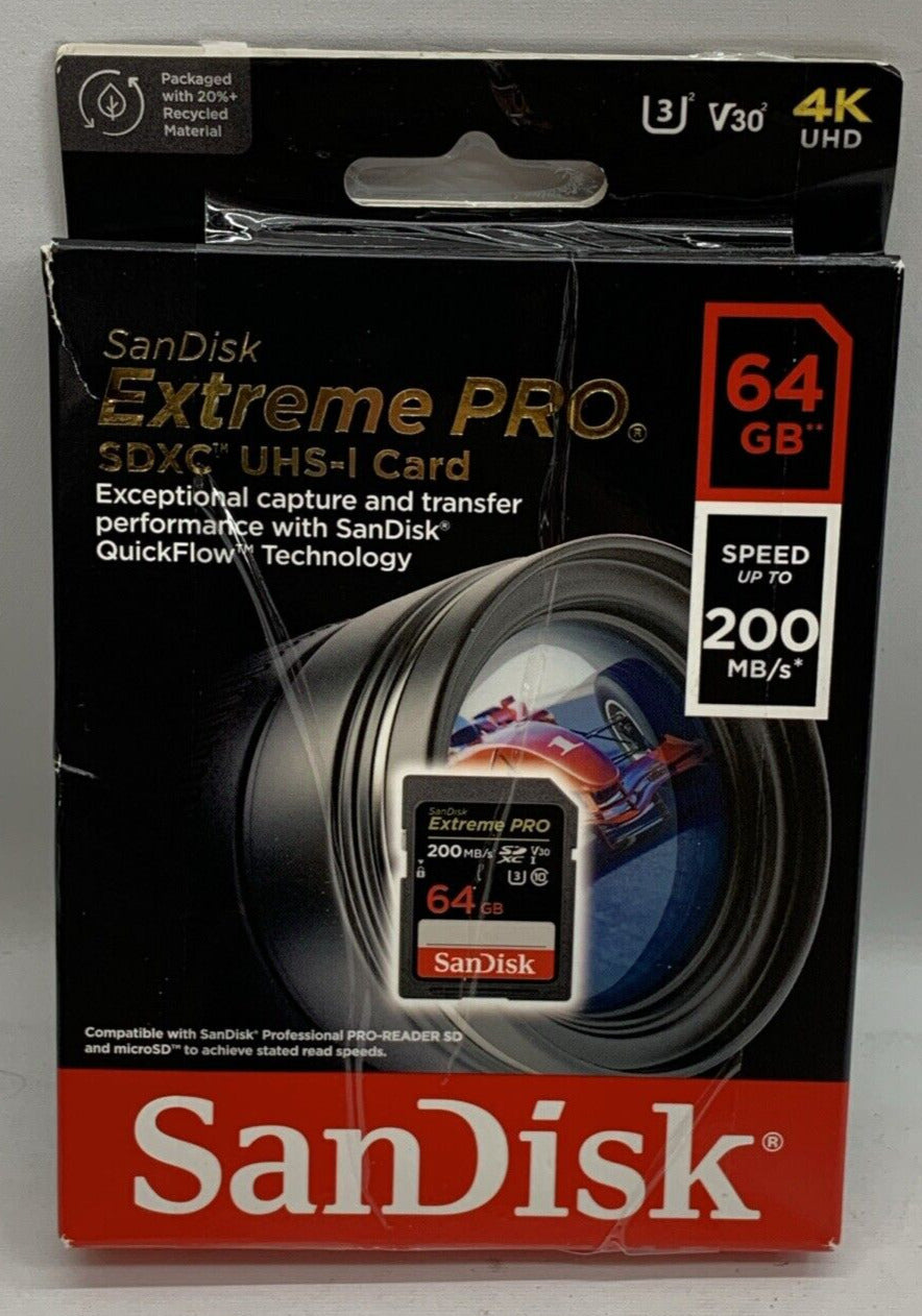 SanDisk Extreme PRO 64GB UHS-I U3 SDXC 200MB/s 4K UHD Video Memory Card SDSDXXU