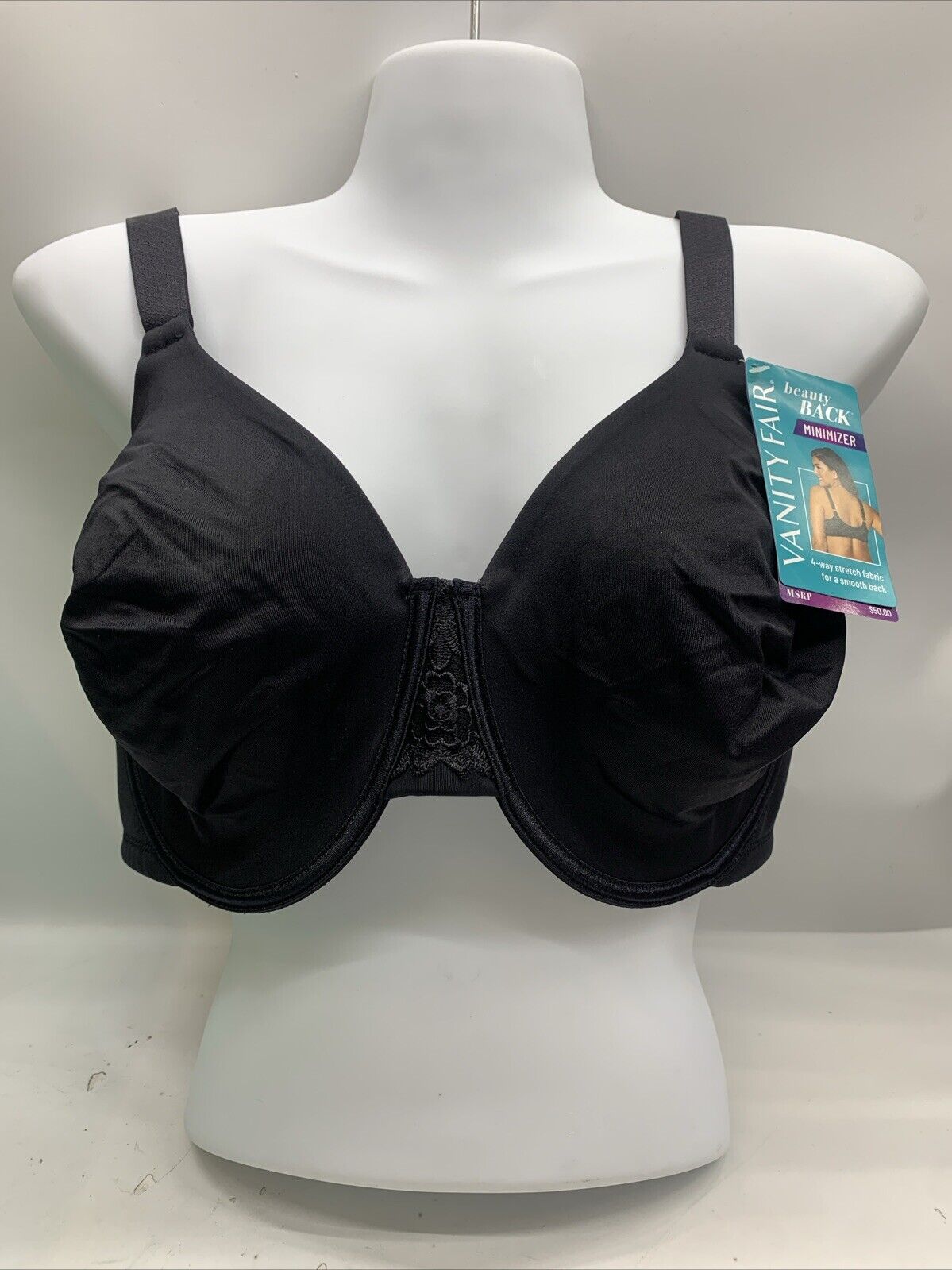 Vanity Fair Beauty Back Smoothing Full Figure Minimizer Bra 76080 Size 42DD Blac