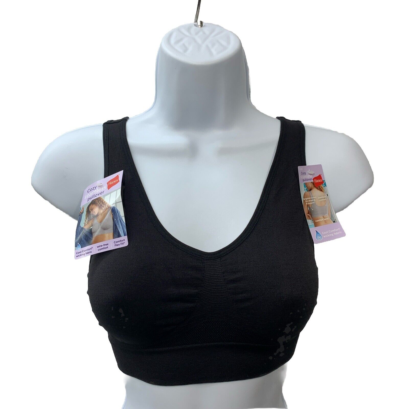 Hanes Cozy Seamless Women's Wireless T-shirt Bra Black MHG196 Size S Seamless