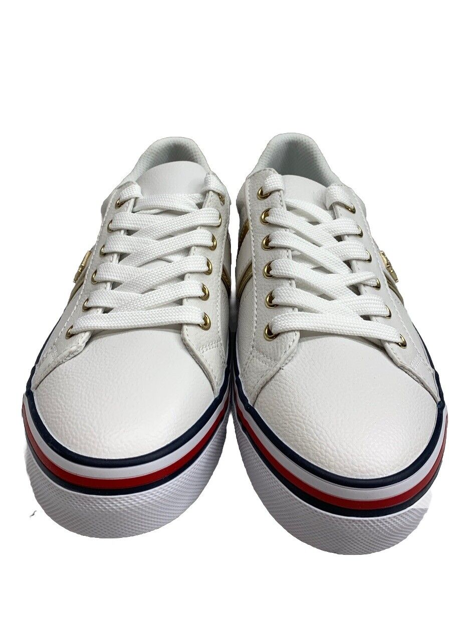 Tommy Hilfiger Fentil White Gold Embellished Sneaker Size 6M Lace-up Shoe Casual