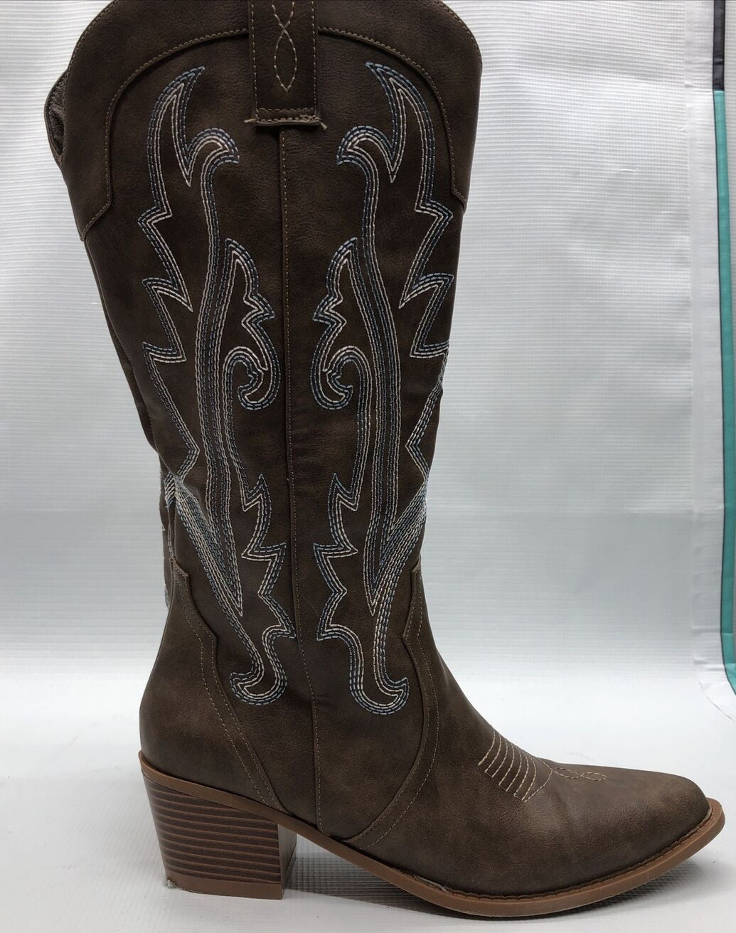 Women's Western Cowboy Boots Pull On Mid Calf Embroidered Chunky Heel Boots US 9