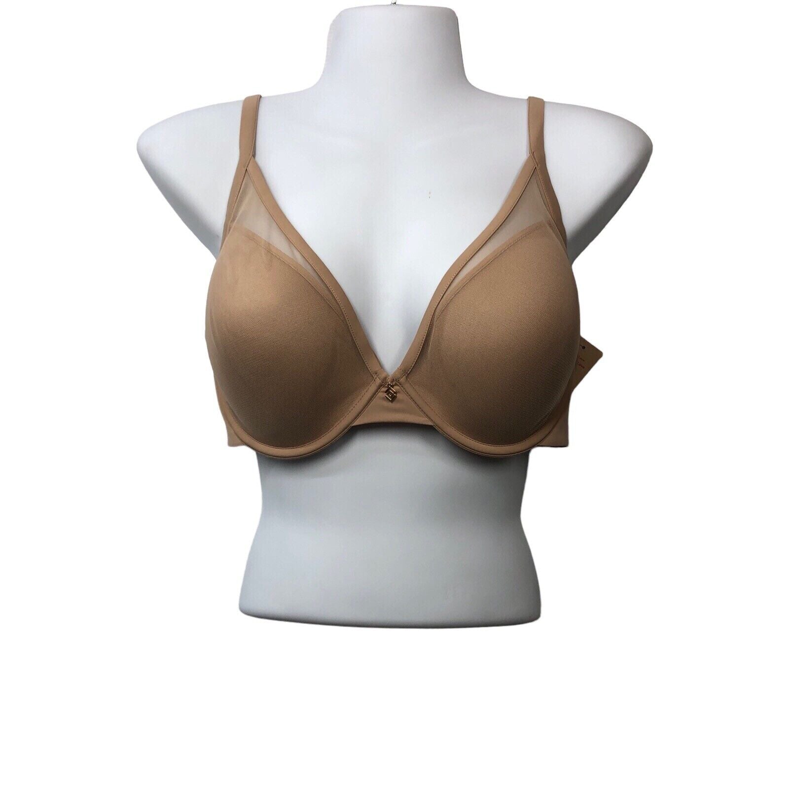 Thirdlove 24/7 Classic Uplift Plunge Bra Taupe Nude Mesh Opaque Underwired 36D