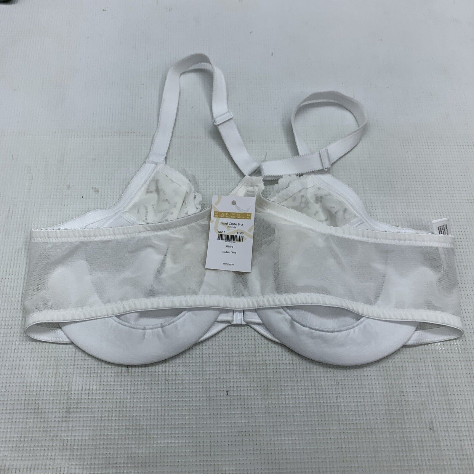 DELIMIRA Front Closure Bra Full Coverage Underwire Racerback Size 38C White