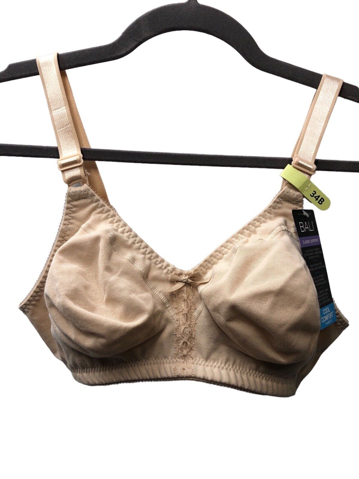 BALI Classic Double Support Wireless Bra Size 34B Soft Taupe Cotton Blend DF3036